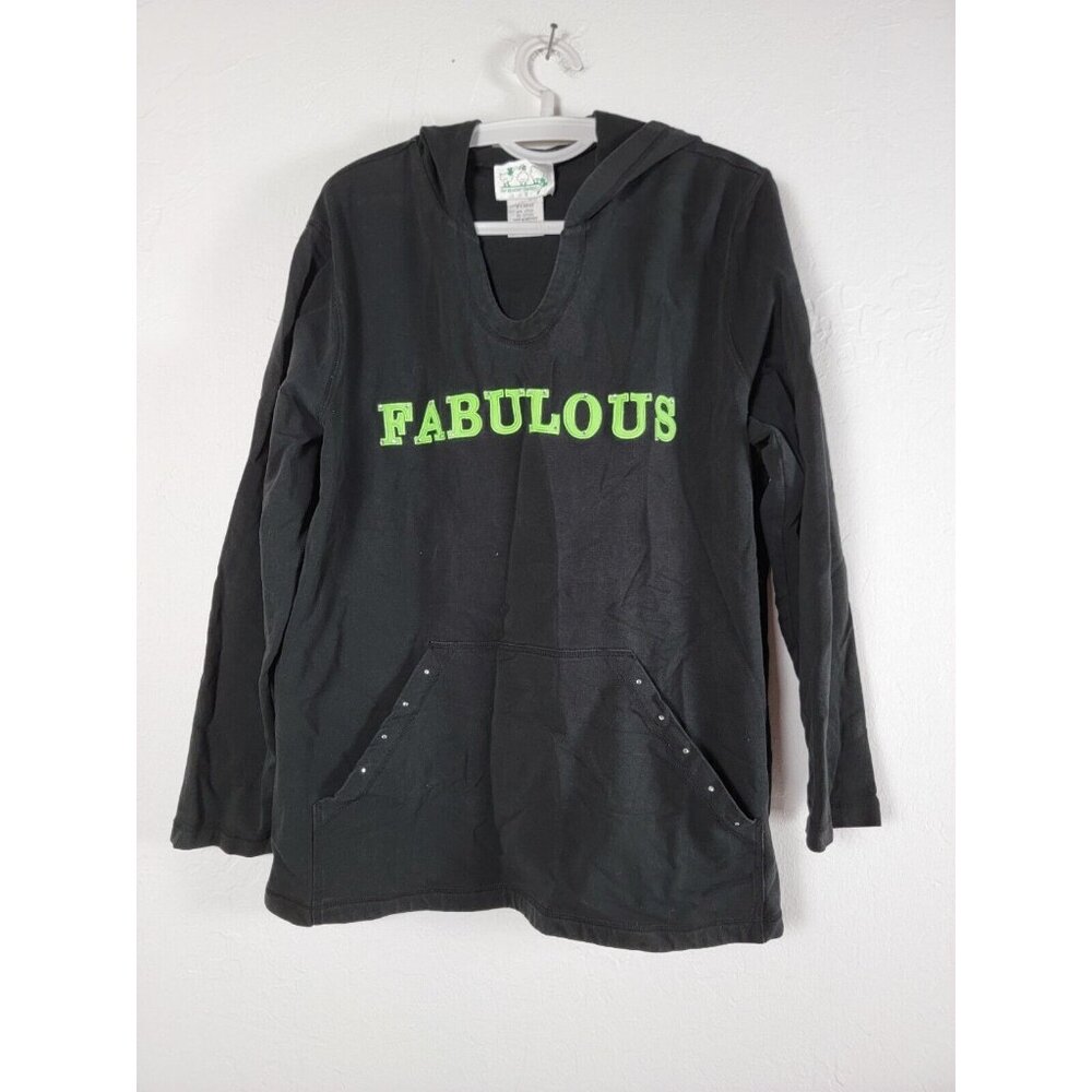 Quacker Factory FABULOUS Hoodie Womens XL Black Pullover Sweatshirt Rhinestones